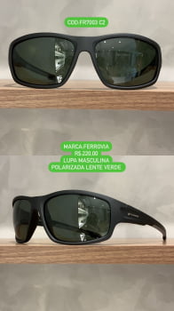 Óculos de Sol Ferrovia Masculino Preto Fosco Lupa Esportivo Acetato Flexível Lente Verde Polarizado FR7003 C2