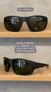 Óculos de Sol Ferrovia Masculino Preto Fosco Lupa Esportivo Flexível Lente Verde Polarizado em Acetato FR7003 C2