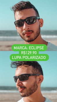 Óculos de Sol Masculino Lupa Acetato Preto Lente Preta Polarizado Eclipse 