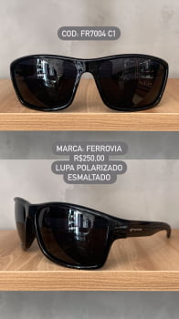 Óculos De Sol Ferrovia Masculino Preto Esmaltado Lupa Esportivo Flexível com Lente Preta Polarizado FR7004 C1