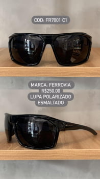 Óculos de Sol Ferrovia Masculino Preto Esmaltado Lupa Esportivo Flexível Polarizado em Acetato FR7001 C1