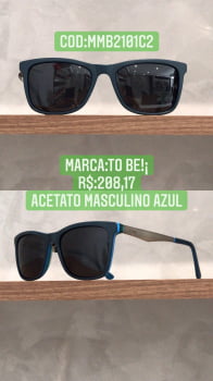 Óculos de Sol Masculino Polarizado Azul Acetato com Lente Preta To Be MMB2101-C2