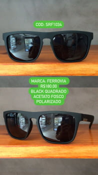 Óculos de Sol Ferrovia Masculino Polarizado Preto Fosco Acetato SRF1034