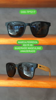 Óculos de Sol Masculino Polarizado Quadrado Amadeirado Com Lente Preta Acetato Fosco Ferrovia TP7217