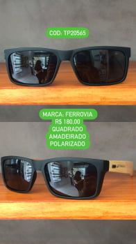 Óculos De Sol Ferrovia Masculino Polarizado Quadrado Amadeirado Preto Fosco TP20565