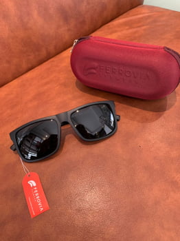 Óculos de Sol Masculino Polarizado Quadrado Preto em Acetato Ferrovia 432694