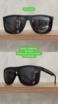 Óculos de Sol Ferrovia Masculino Quadrado Polarizado Preto Fosco Acetato 642502