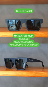 Óculos de Sol Masculino Polarizado Quadrado Retrô em Acetato Azul Fosco Ferrovia BB16020