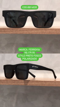 Óculos de Sol Masculino Polarizado Quadrado Retrô em Acetato Preto Fosco Ferrovia BB16020