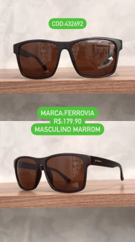 Óculos de Sol Ferrovia Masculino Cacau Fosco Quadrado com Lente Cacau Acetato 432692