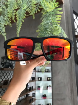 Óculos de Sol Masculino Preto Quadrado com Lente Espelhada Vermelha Acetato To Be 300156134