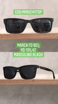 Óculos de Sol Masculino Preto Quadrado Com Lente Preta Acetato To Be MMBQ1417SP