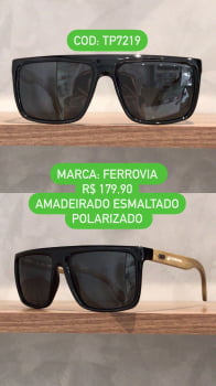 Óculos de Sol Masculino Quadrado Amadeirado Polarizado Preto Esmaltado Ferrovia TP7219