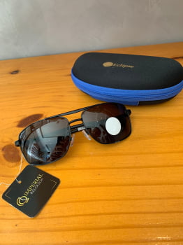 Óculos de Sol Masculino Polarizado Quadrado Aviador Preto Metal com Lente Preta Eclipse 776