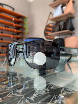 Óculos de Sol Masculino Polarizado Quadrado Aviador Preto Metal com Lente Preta Eclipse 776