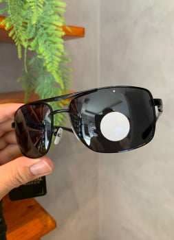Óculos de Sol Masculino Polarizado Quadrado Aviador Preto Metal com Lente Preta Eclipse 776