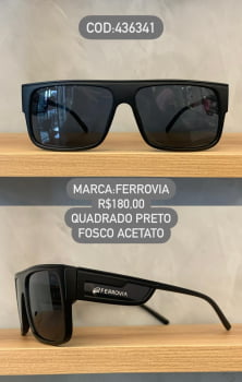 Óculos de Sol Ferrovia Masculino Preto Fosco Quadrado Acetato 436341