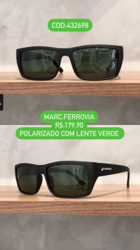 Óculos de Sol Ferrovia Masculino Quadrado Polarizado em Acetato Preto Lente Verde 432698