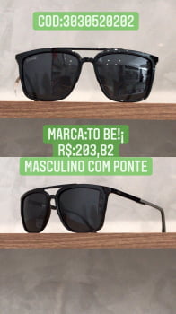 Óculos de Sol Masculino Quadrado Preto com Ponte Lente Preta To Be 3030520202
