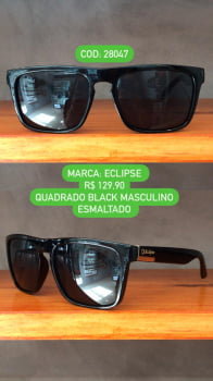 Óculos de Sol Masculino Quadrado Preto em Acetato Esmaltado Eclipse 28047