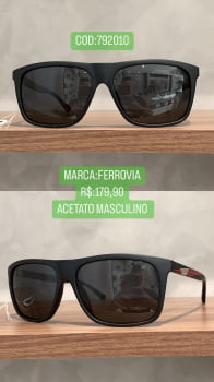 Óculos de Sol Ferrovia Masculino esportivo em acetato Quadrado Preto 792010