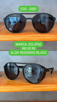 Óculos de Sol Masculino Redondo Alok Preto Acetato Lente Preta Eclipse J2001