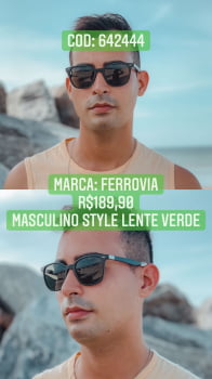 Óculos de Sol Ferrovia Style Acetato Preto com Lente Verde 642444