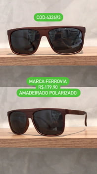 Óculos de Sol Ferrovia Masculino Style Polarizado Amadeirado Marrom Lente Preta 432693