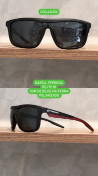 Óculos de Sol Masculino Style Preto e vermelho Polarizado Lente Preta em Acetato Ferrovia 436356