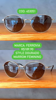 Óculos De sol Ferrovia Polarizado Feminino Redondo Dourado Metal Com Lente Marrom - 453051