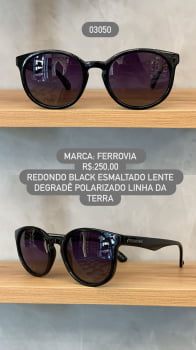 Óculos De Sol Ferrovia Preto Esmaltado Redondo Lente Degrade Linha Da Terra em Acetato 03050 Óculos De Sol Ferrovia Preto Esmaltado Redondo Lente Degrade Linha Da Terra em Acetato 03050