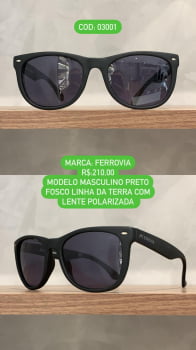 Óculos de Sol Ferrovia Preto Fosco Style Quadrado Acetato Linha da Terra Feito a Mão 03001