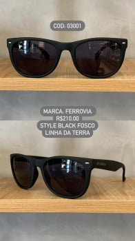 Óculos de Sol Ferrovia Preto Fosco Style Quadrado Acetato Linha da Terra Feito a Mão 03001