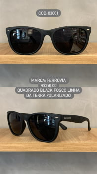 Óculos de Sol Ferrovia Masculino Preto Fosco Quadrado Acetato Linha da Terra Feito a Mão Polarizado 03001