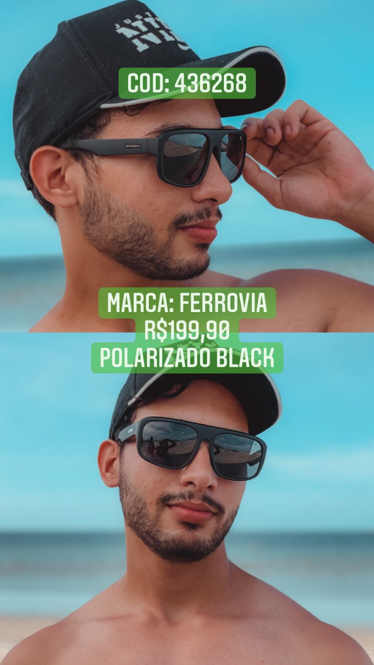 Óculos de Sol Ferrovia Polarizado Quadrado Liso Fosco Preto 436268