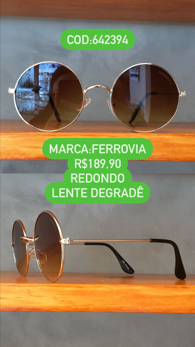 Óculos de Sol Ferrovia Redondo Dourado Com Lente Degrade Marrom Metal 642394