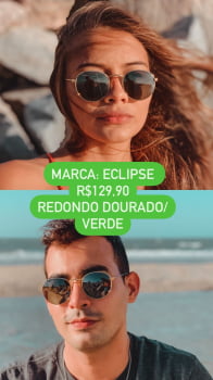 Óculos de Sol Redondo Dourado Metal Lente Verde Eclipse UV400