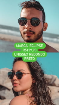 Óculos de Sol Redondo Preto Metal Lente Preta Eclipse UV400