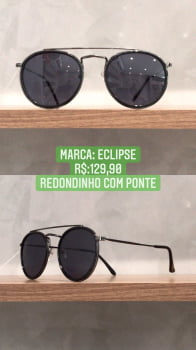 Óculos de Sol Redondo Preto Metal Lente Preta Eclipse Com ponte 