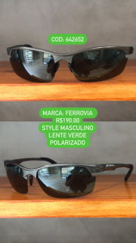 Óculos de Sol Ferrovia Masculino Chumbo Style  com Lente Verde Polarizado Metal 642652