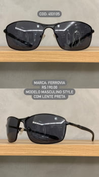 Óculos de Sol Ferrovia Masculino Metal Preto com Lente Preta 453105