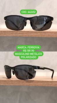 Óculos de Sol Ferrovia Masculino Preto Style com Lente Preta Polarizado Metal 642652
