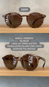 Óculos de Sol Ferrovia Feminino Rajado Lente Degrade Polarizado Linha Terra Feito a Mão Redondo Acetato 03099