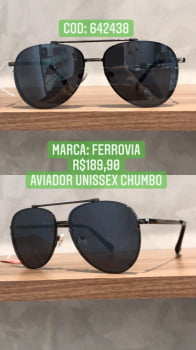 Óculos de Sol Ferrovia Unissex Aviador Chumbo Com Ponte alta -642438