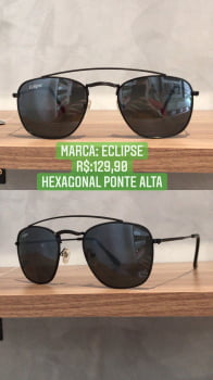 Óculos de Sol Unissex Hexagonal Ponte Alta Metal Preto Lente Preta Eclipse 18625
