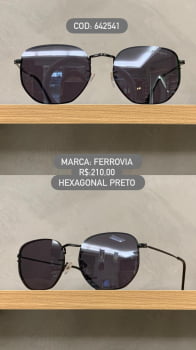 Óculos de Sol Ferrovia Hexagonal Preto com Lente Preta Metal 642541