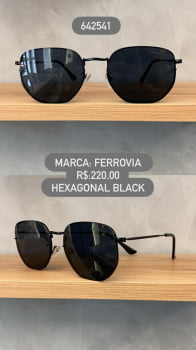 Óculos de Sol Ferrovia Hexagonal Preto com Lente Preta Metal 642541