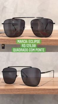 Óculos de Sol Unissex Quadrado Preta Metal Com Ponte Lente Preta Eclipse HT202021T