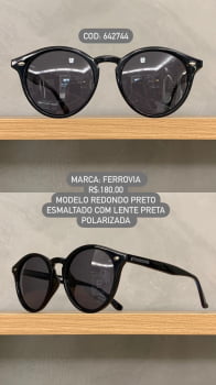 Óculos e Sol Ferrovia Masculino Preto Esmaltado com detalhes azul Redondo Acetato Polarizado Terra do Sol 642744