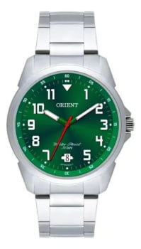 Relógio Orient Masculino Prateado Visor Verde com Calendário e Taquímetro Maquinário Japonês Aço Inoxidável Á Prova d'água MBSS1154A